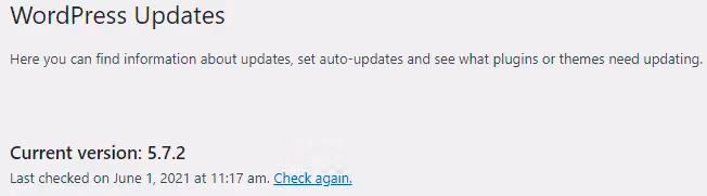 wordpress version number screenshot