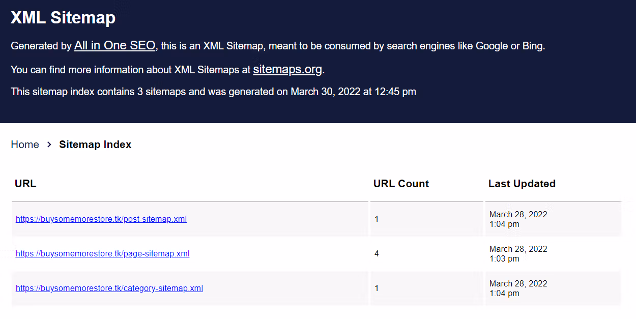 xml sitemap wordpress screenshot