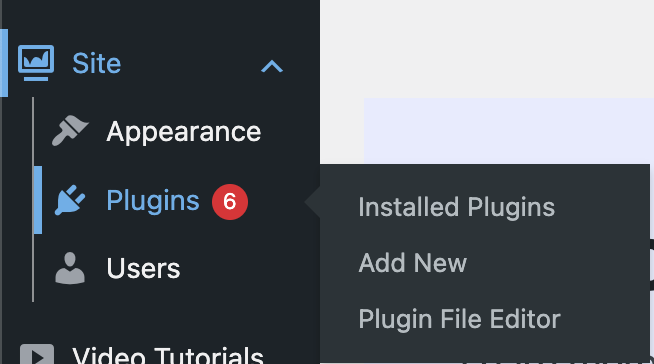 The plugins menu and submenu