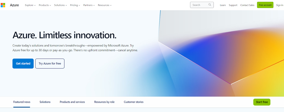 Microsoft Azure’s homepage.