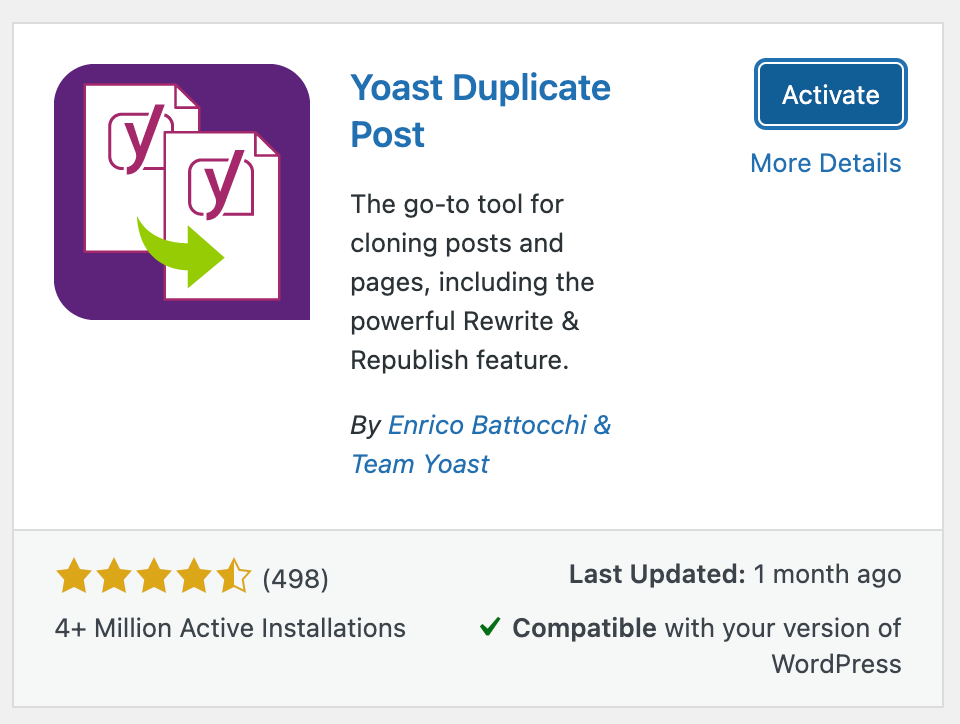 The activation button for Yoast Duplicate Post