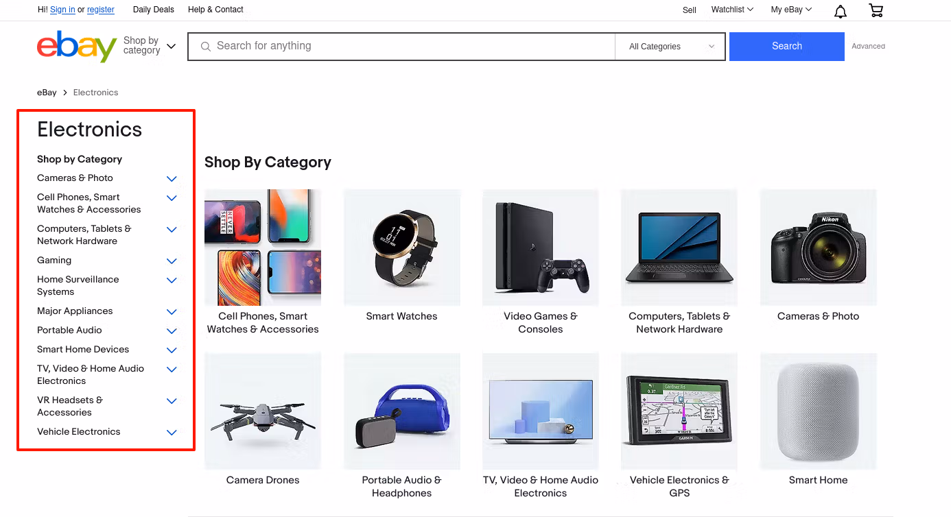 ebay sidebar screenshot