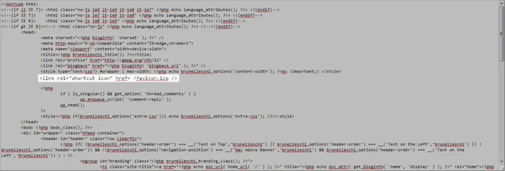 change favicon header.php code