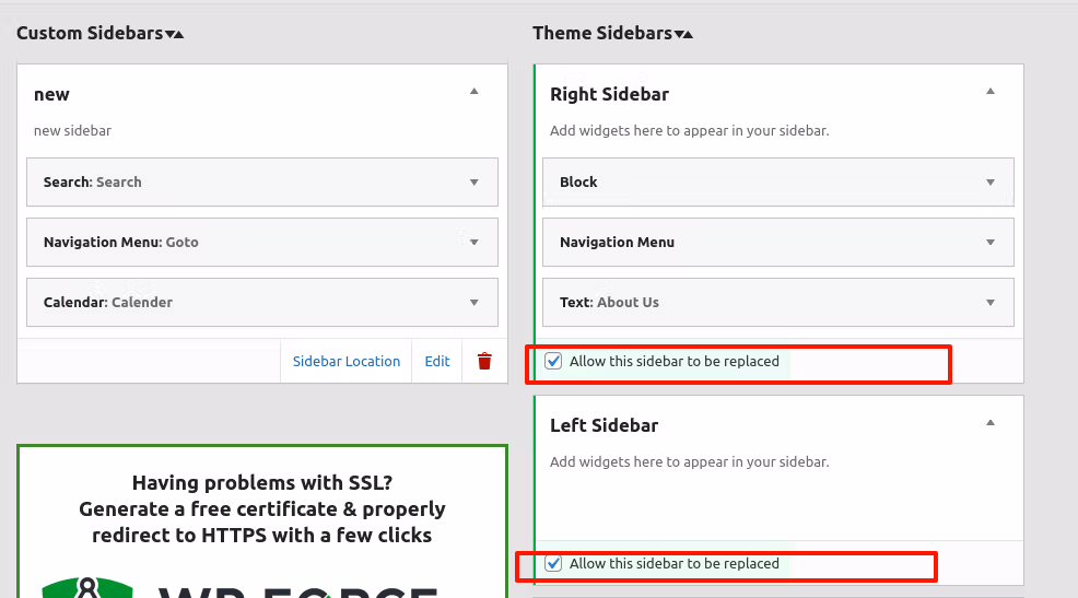 replace custom wp sidebar
