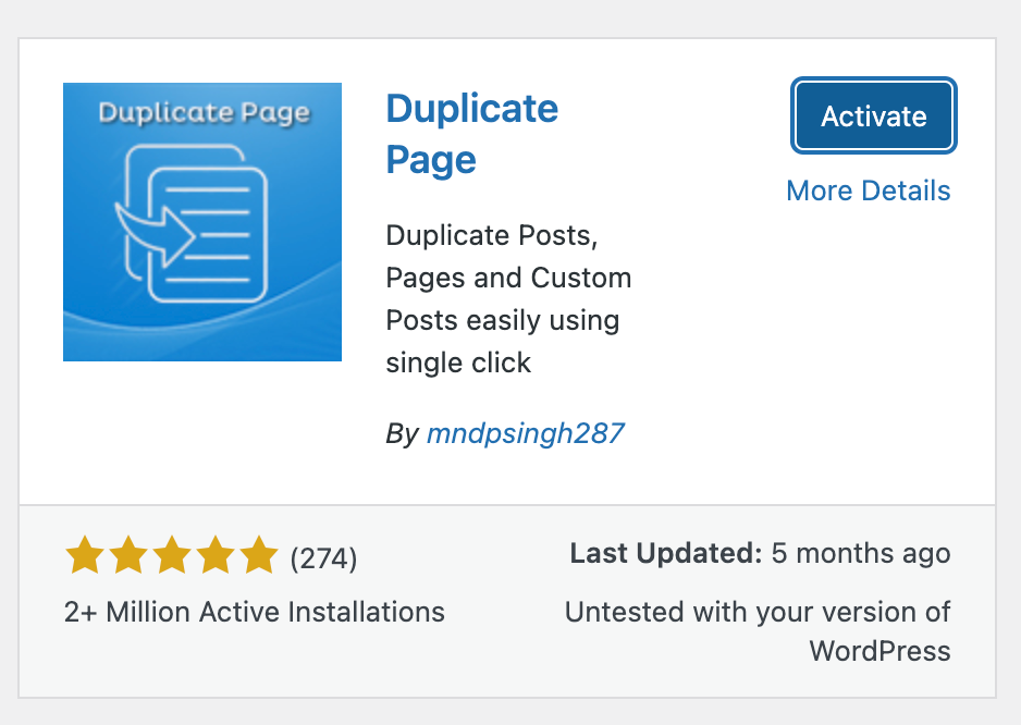 Duplicate Page activate button