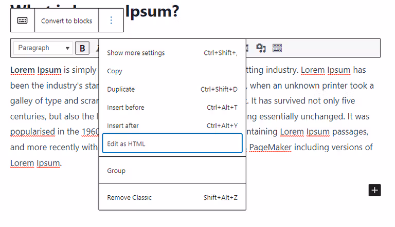 edit html wordpress classic editor