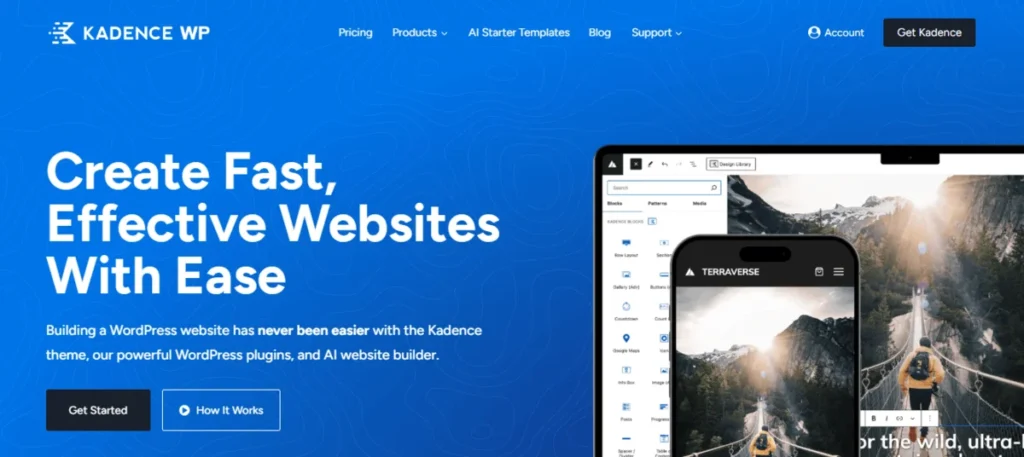 Kadence’s homepage.