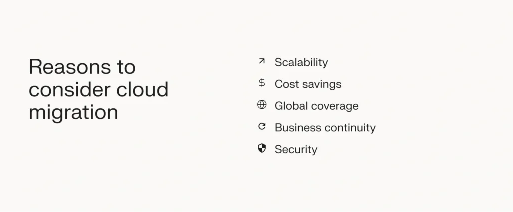 Reasons to consider cloud migration.