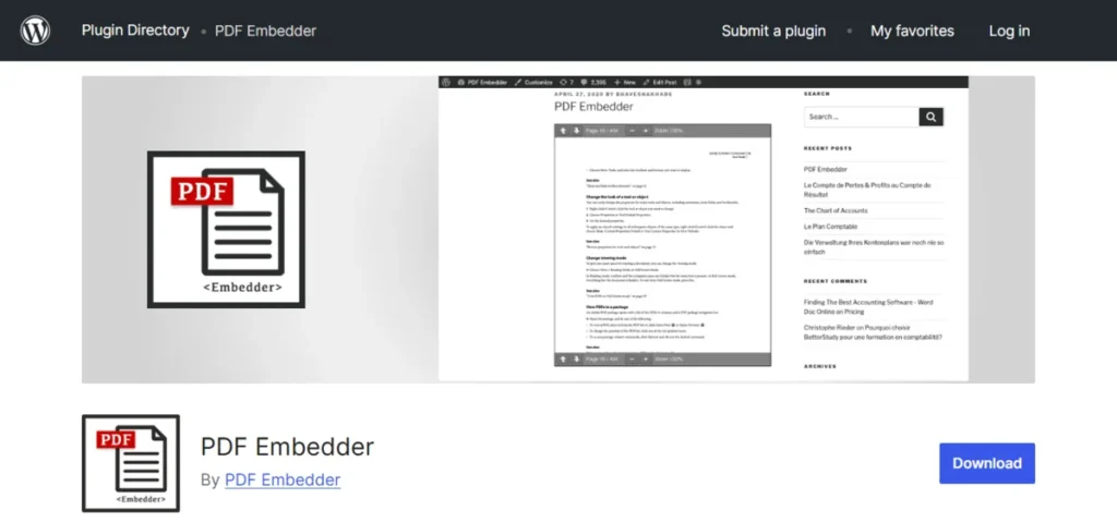 The PDF Embedder plugin page in the WordPress plugin directory.