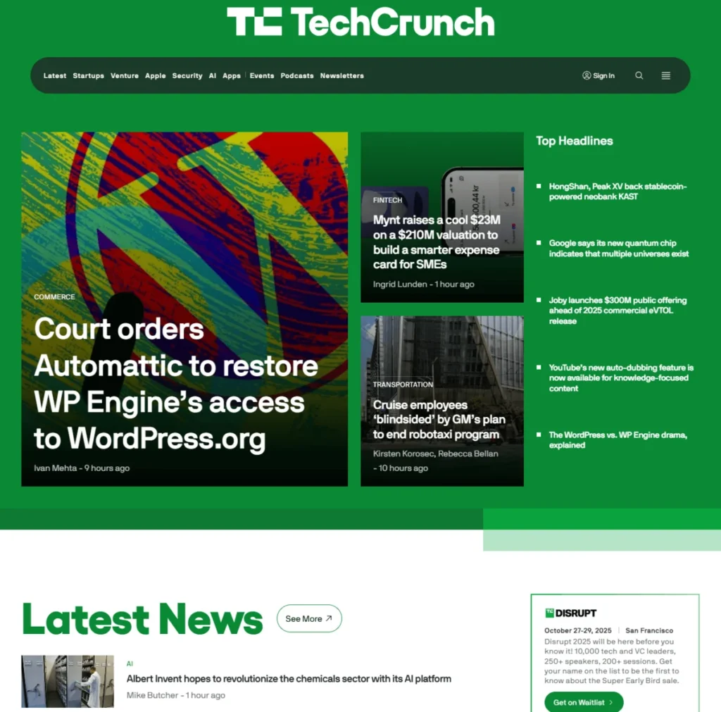 TechCrunch’s homepage.