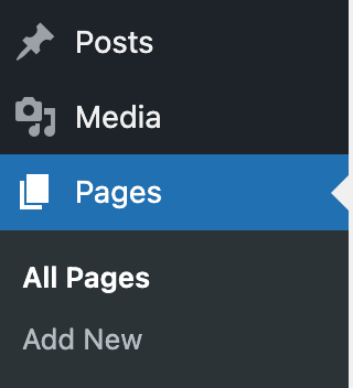 The pages menu in wp-admin