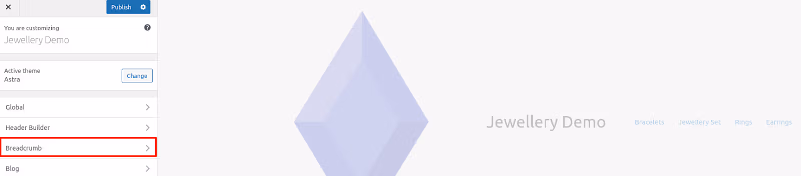 add wordpress breadcrumbs with astra pro