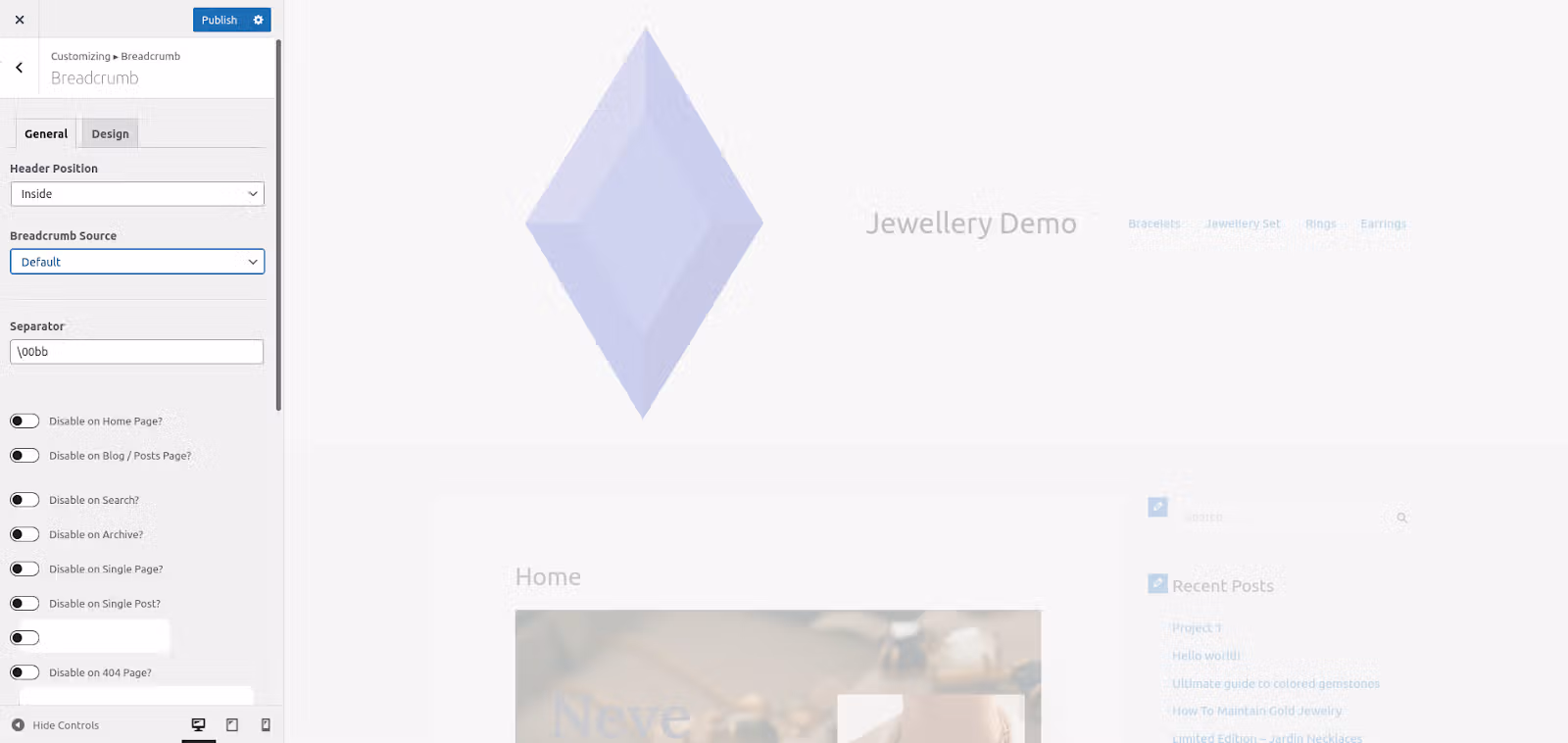 move wordpress breadcrumbs with astra pro