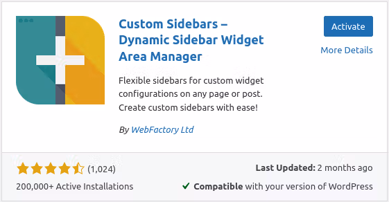 custom sidebars plugin screenshot