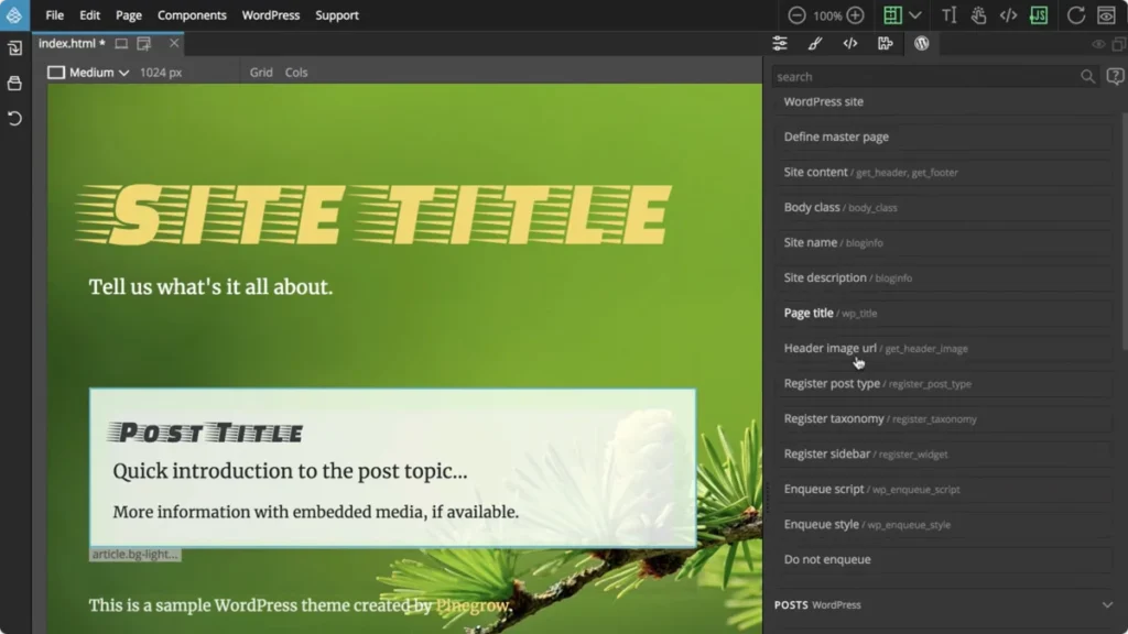 The Pinegrow visual builder