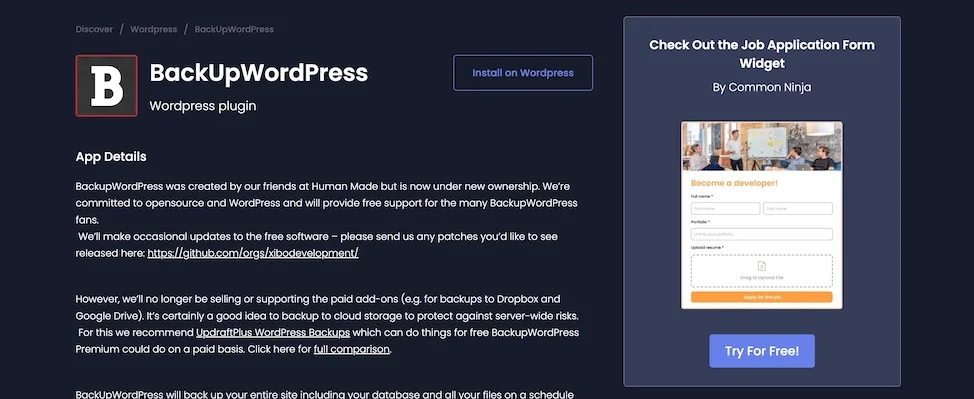wp backup plugin backupwordpress