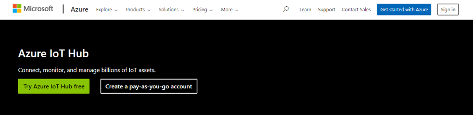 Azure IoT Hub’s homepage.
