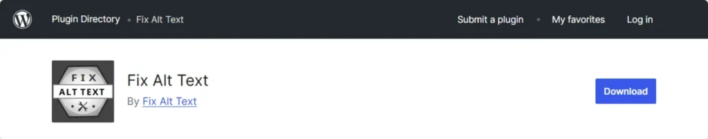 The Fix Alt Text plugin’s page in the WordPress repository.