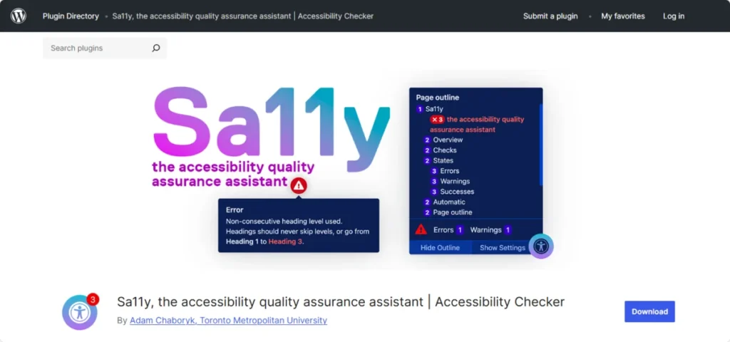 The Sa11y plugin’s page in the WordPress repository.