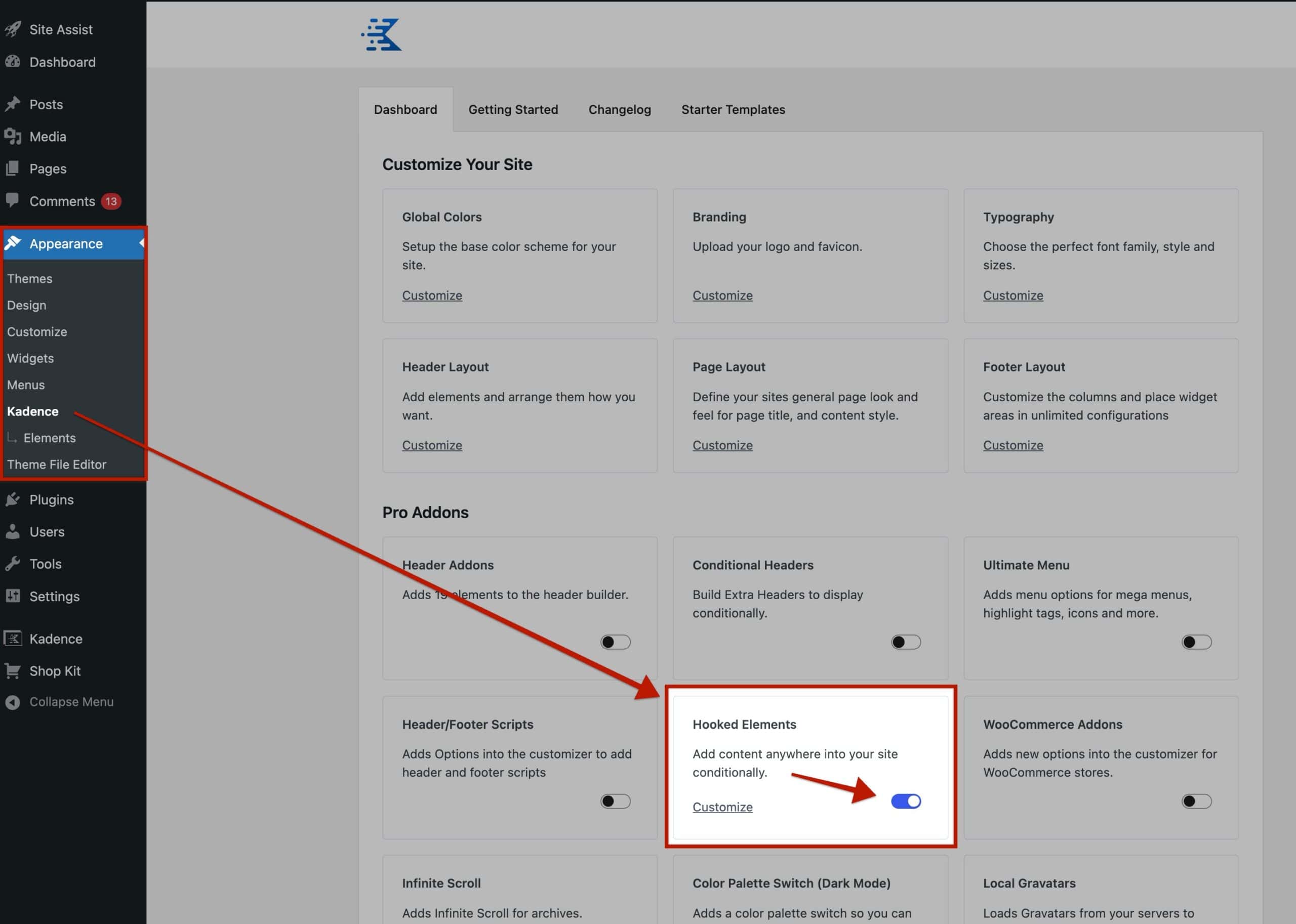 Enabled Hooked Elements