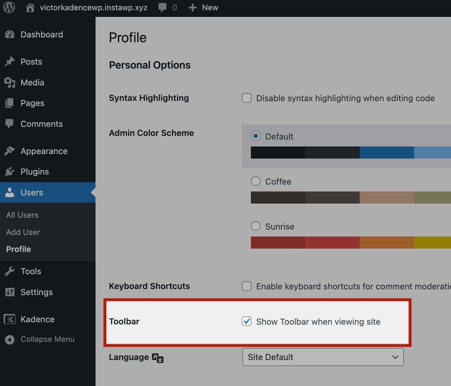 Enabling The Admin Bar