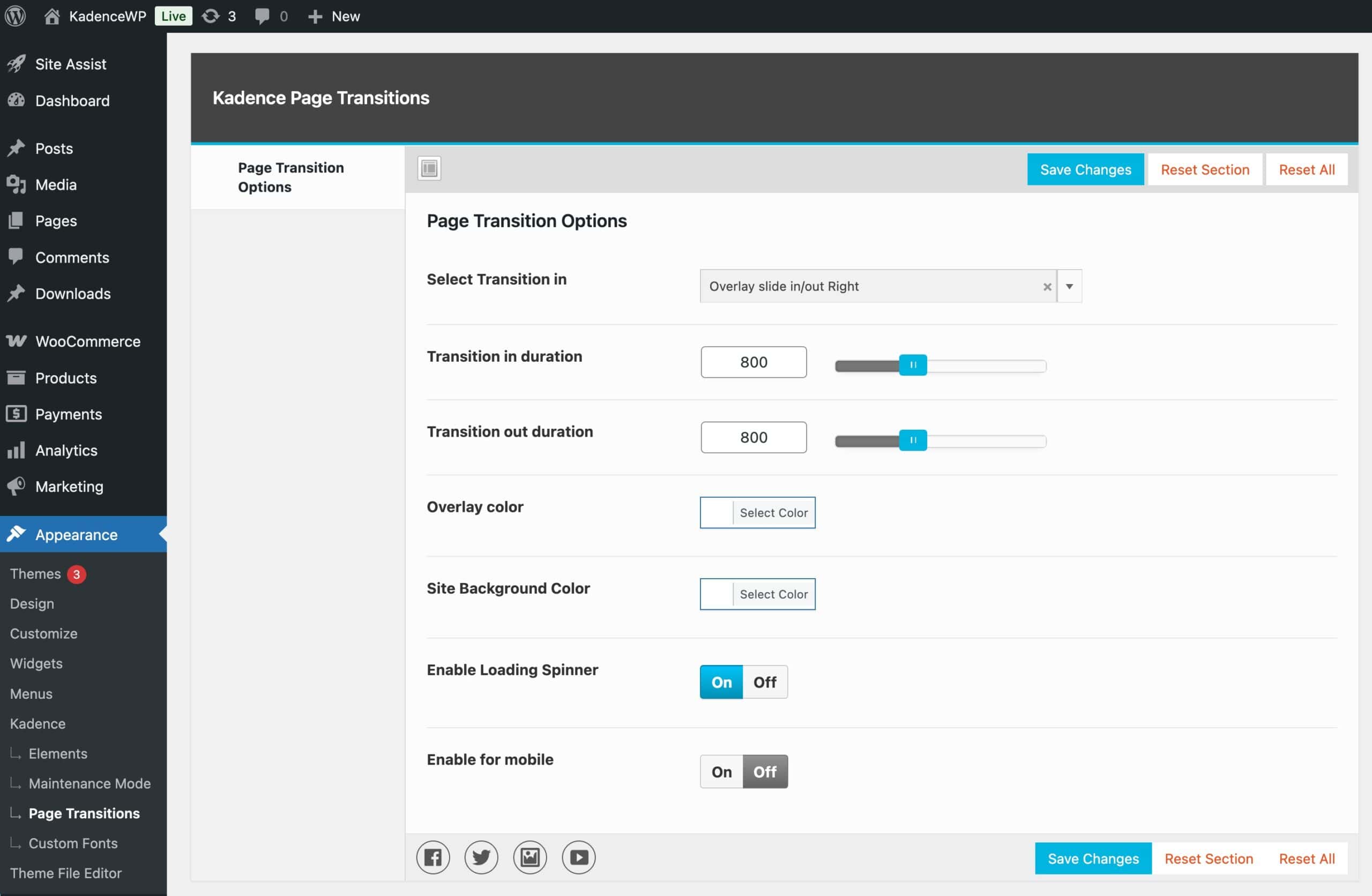 Page Transition Settings