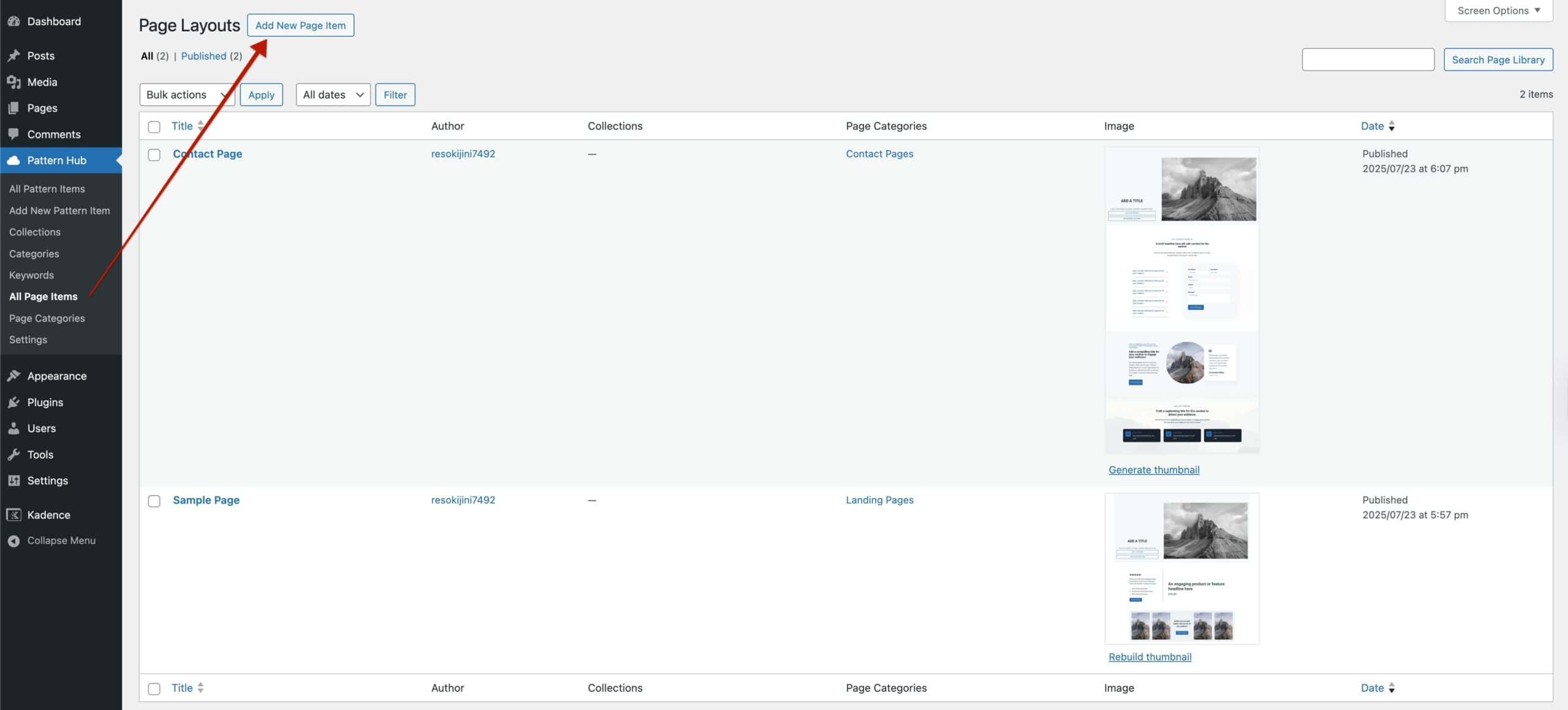 Add New Page Item