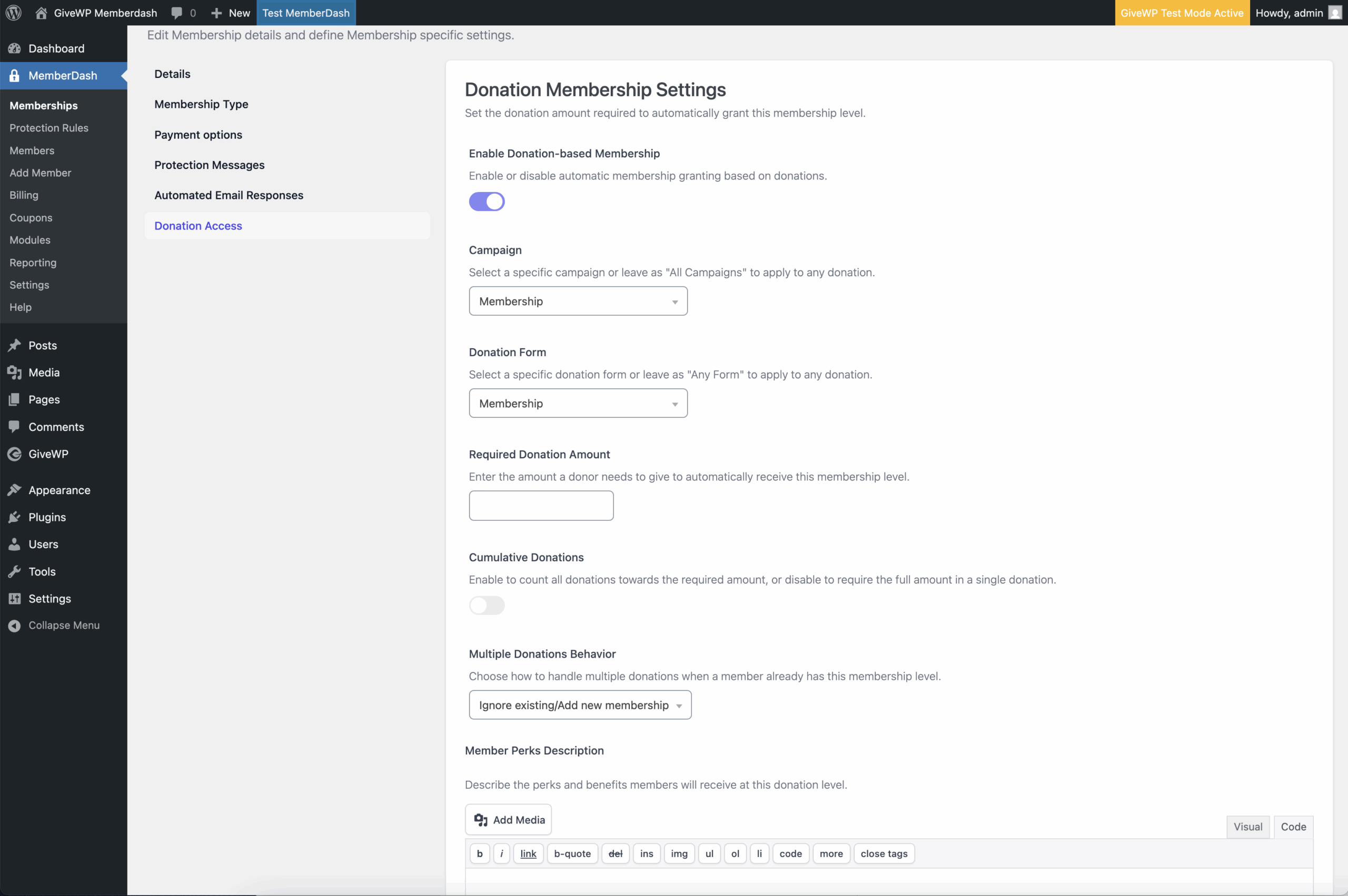 Membership plan settings