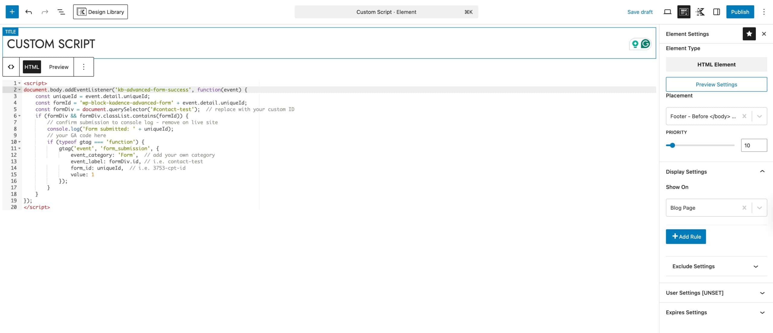 HTML Element Script