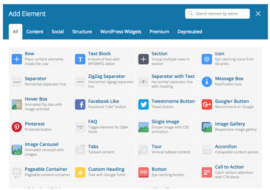 WPBakery page builder interface