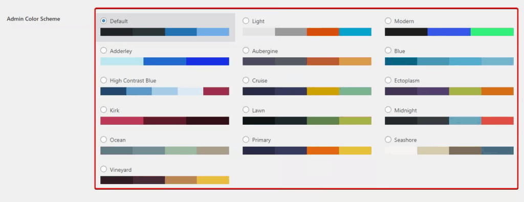 select option from new color schemes