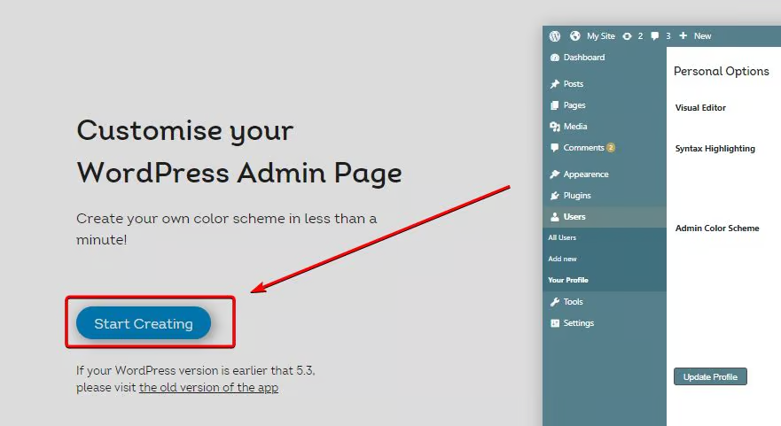 start creating custom color scheme on website