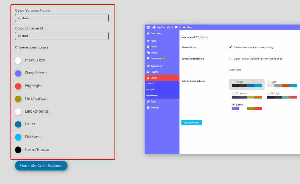 select preferred colors