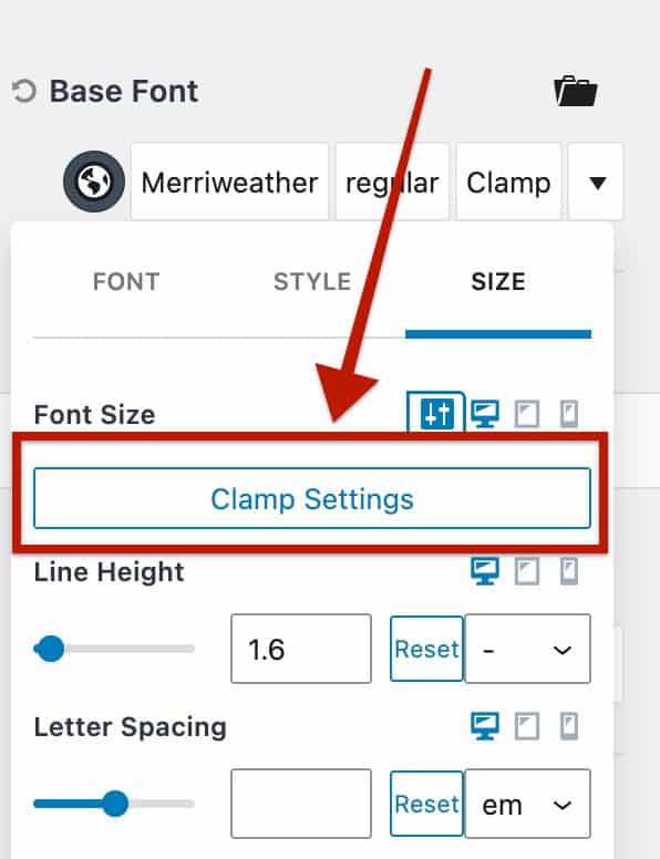 Clamp Settings Button