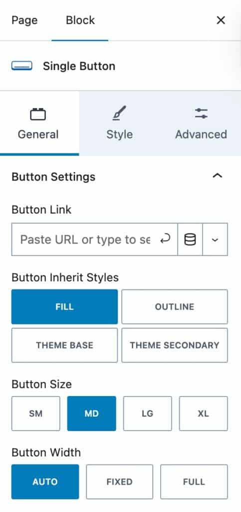 Single Button Block Settings