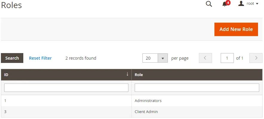 To set up a user role in Magento, go to System > Permissions > User Roles within the Magento Admin Panel.” src=”https://cdn.sanity.io/images/v6oximkk/production/a58f79af832a9df742e9e10a61bf9331e0dd3e8d-378×382.jpg”></figure><p><br/></p><p>5b. You can find the list of current user roles, which you can edit:</p><figure><img class=lazy decoding=async alt=