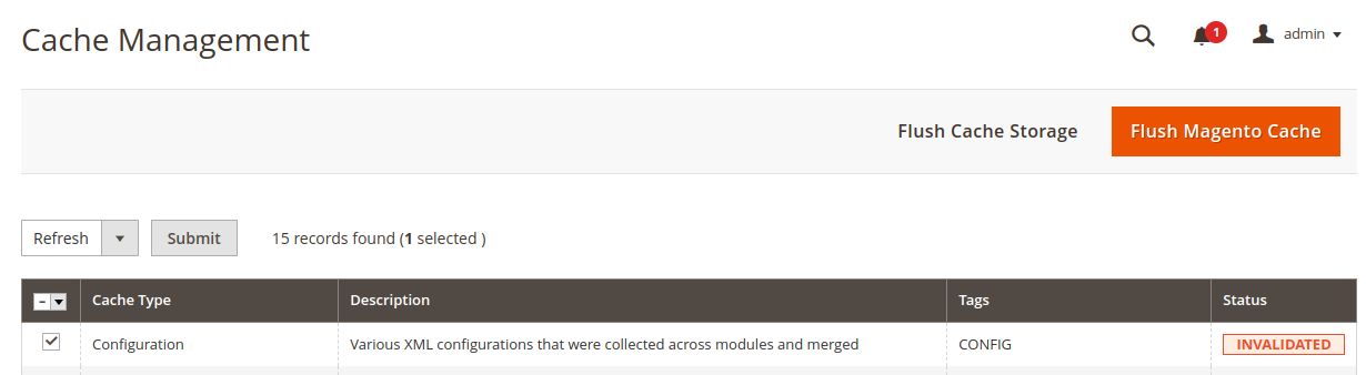 Select them all cache types you wish to clear