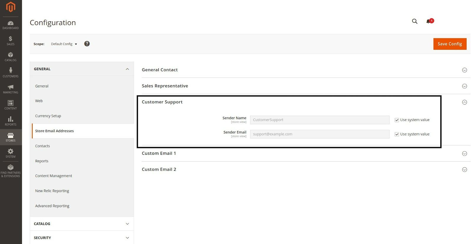Magento store management using a specific customer support email address.