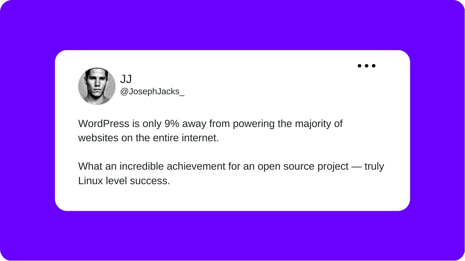 A tweet from Joseph Jacks layered over a purple background that reads 