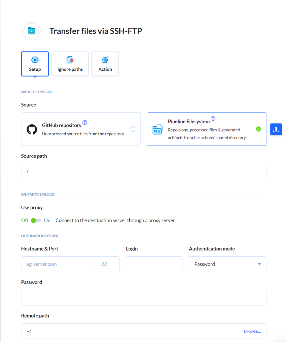 Transferring files in Buddy
