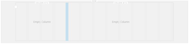 Two columns in the Magento Page Builder stage with border lengths adjusted to 4/12 and 8/12