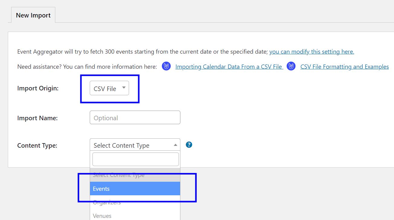 How to import events.