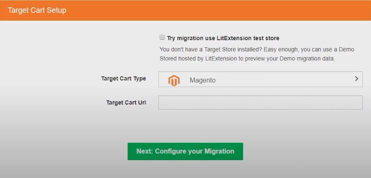 Then enter your destination cart url. For example https://mydomain2.com/store/.