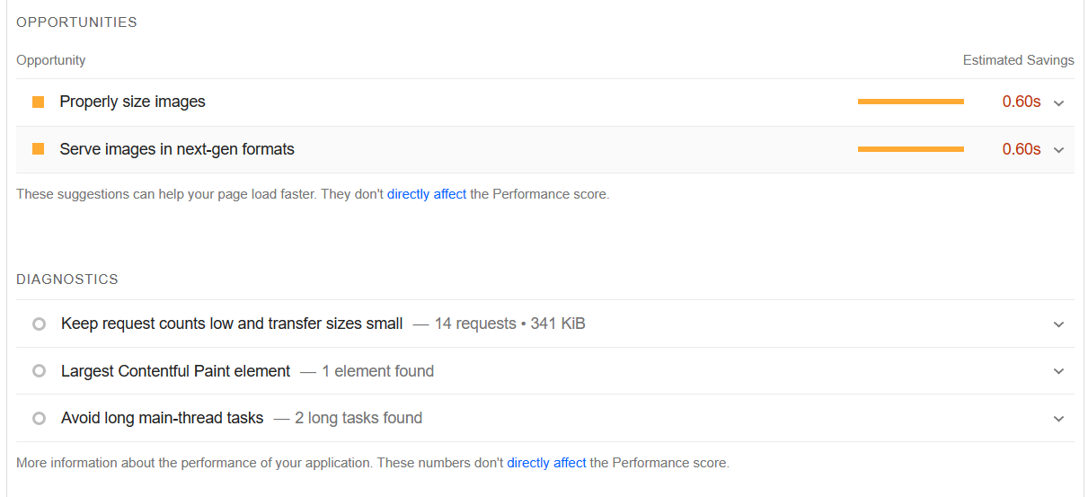 PageSpeed Insights' opportunities to improve performance and user experience.