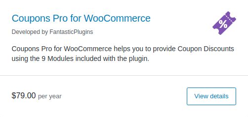 Coupons Pro for WooCommerce has a cost of $79 yearly. The extension offers nine modules to enhance the standard WooCommerce coupons interface. Some of the coolest features included are adding birthday, action, or re-engagement coupons, and the ability to generate coupons in bulk. 