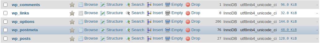 After that we can go back to all tables view, and notice that the table was successfully converted to InnoDB, we will see the storage engine changed in the Type column.