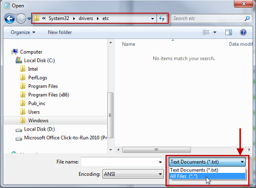 Example Windows Open Dialog Box Showing 