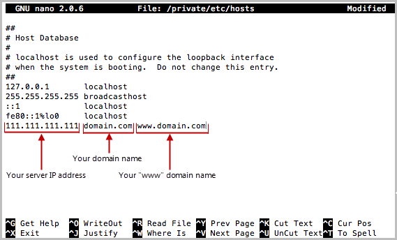 Example Hosting File Showing Example IP/Domain Info