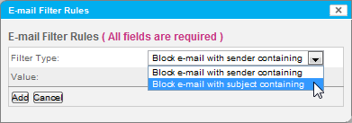 E-mail Filter Type: By E-mail Subject