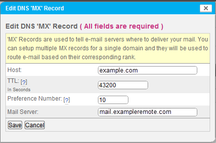 Edit MX Record using SiteWorx Remote Setup